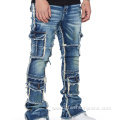 Vintage Wash Slim Fit Men Stacked Denim Jeans